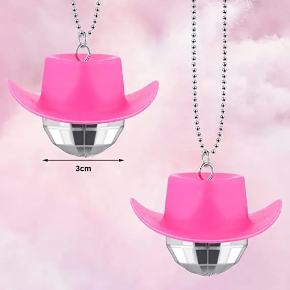 70s Pink Cowgirl Hat Cowgirl Bachelorette Disco Party Favors 1970s Disco Accessories Mini Disco Ball Necklace