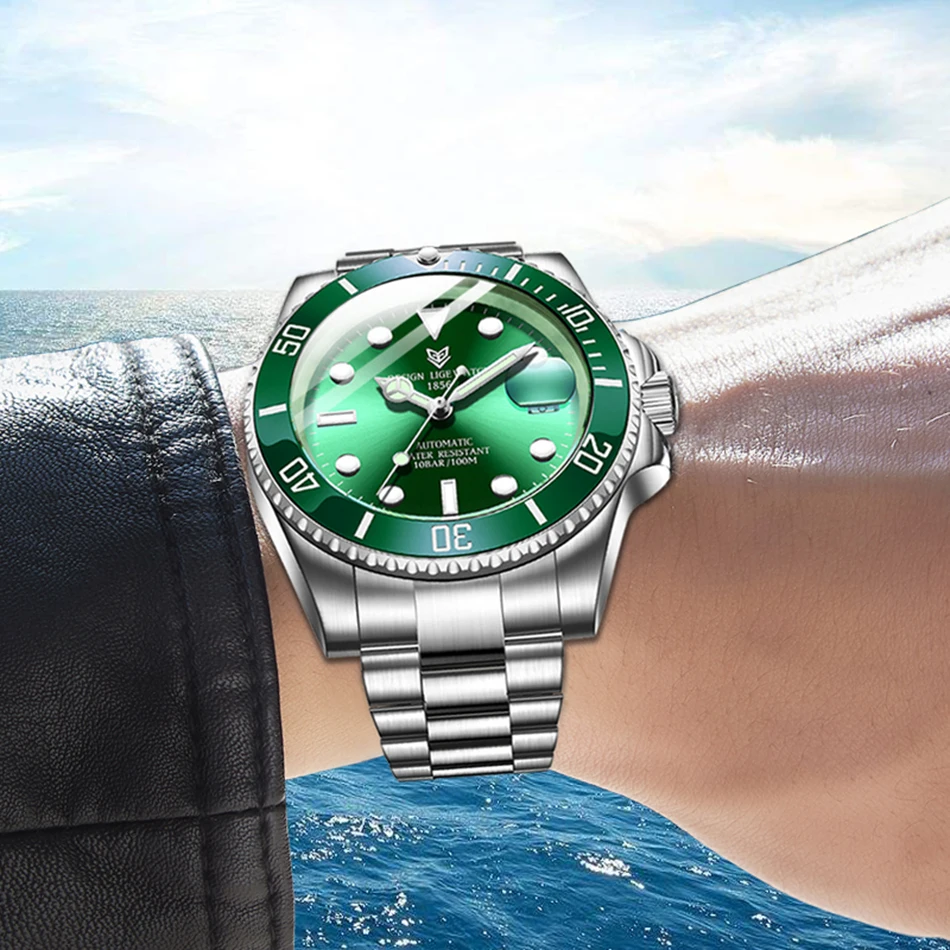 2021 LIGE New Watch Men Automatic Mechanical Tourbillon Clock Fashion Sport Diving Watch 100ATM Waterproof Watches