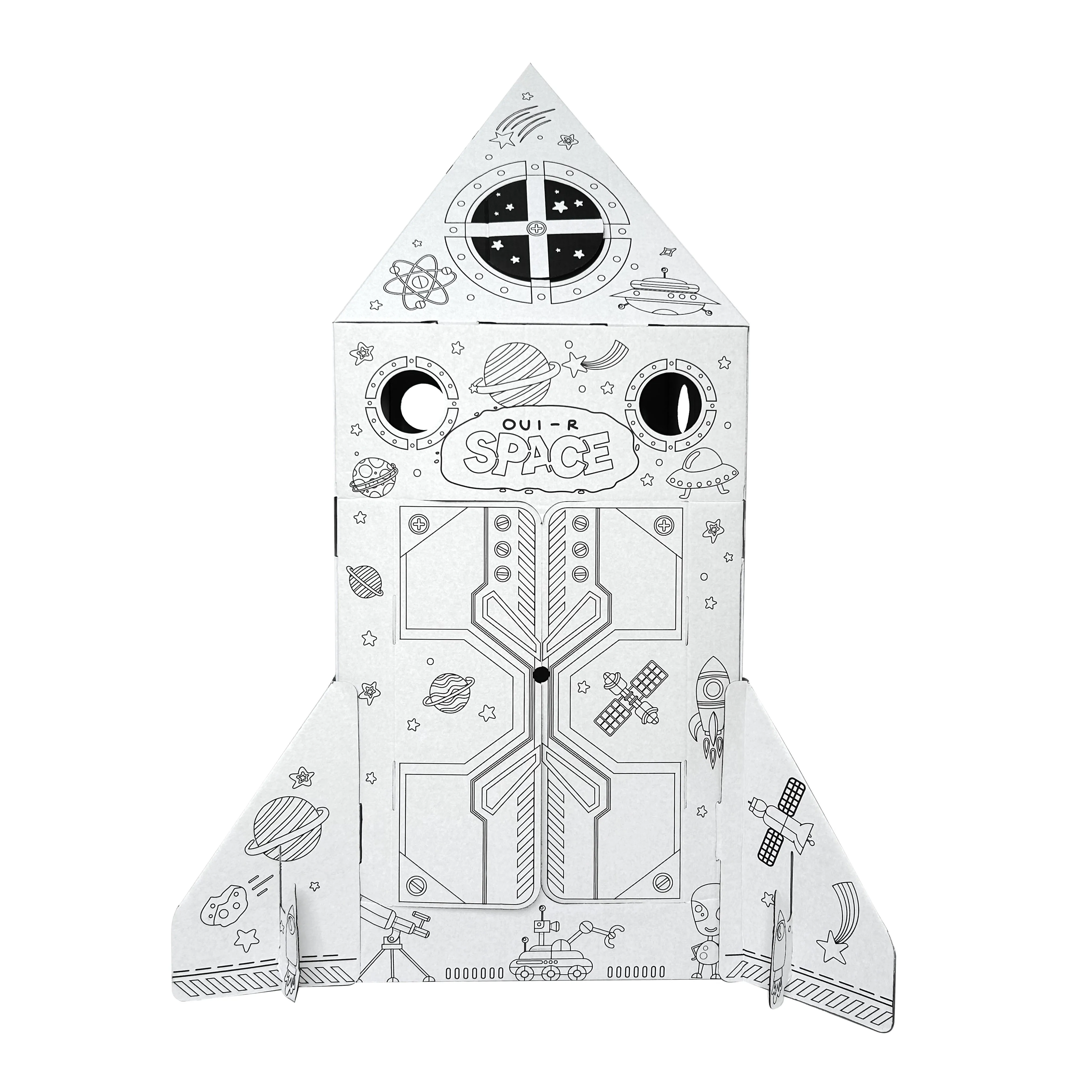 Eco-friendly Kids Rocket Learning Painting Game Doodle Big Drawing Colour-in Cardboard Playhouse