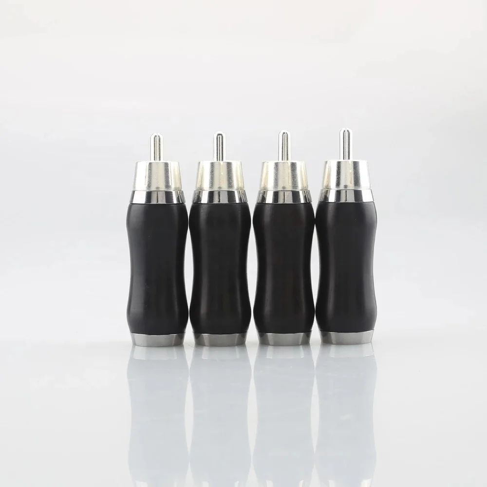Audiocrast WR1102S Silver Plated Ebony Sandalwood RCA Rosewood Black Sandalwood Audio Plug High End RCA Cable Connector Plugs