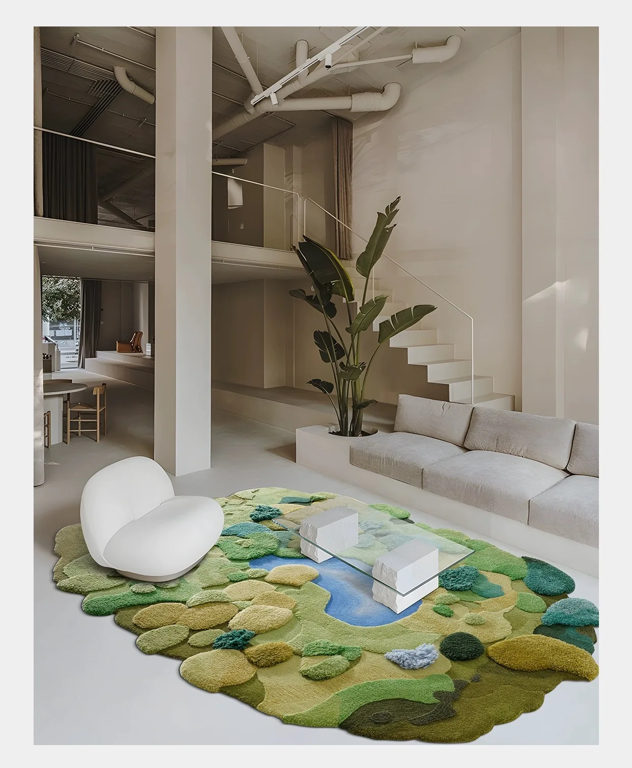 Plush Forest Moss Landscape Hand-made Wool Fluffy Carpets And Rugs Living Room