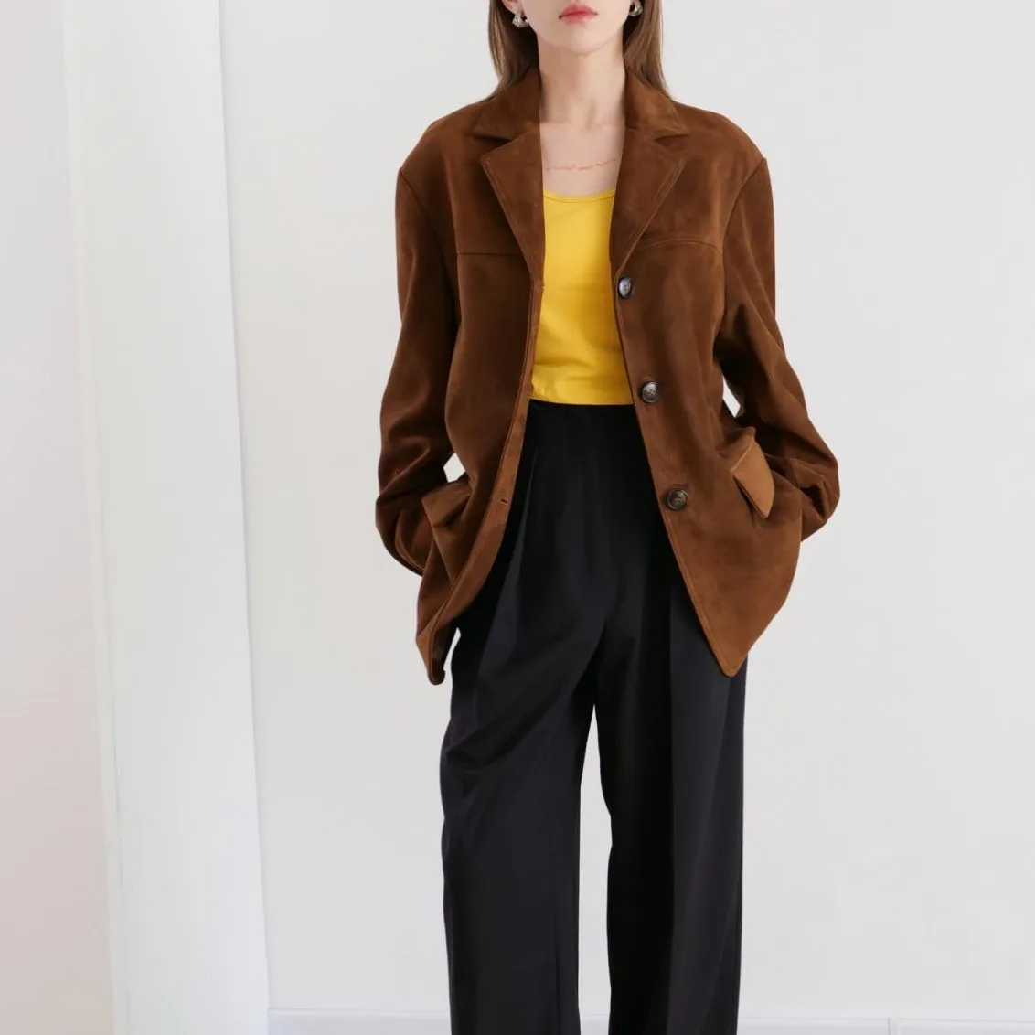 Custom Single-breasted Jacket With Pockets New Zealand Leather Vintage Lamb Suede Blazer