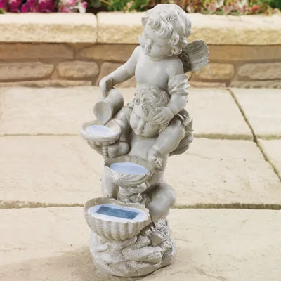 Shingel Decoration Outdoor Resin Solar Power Angel Waterfall Fountain Statue