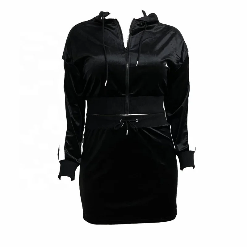J&H fall 2023 5xl plus size zipper hoodie sets tech fleece velour skirts 2 piece set women clothing fashion sexy slim fit