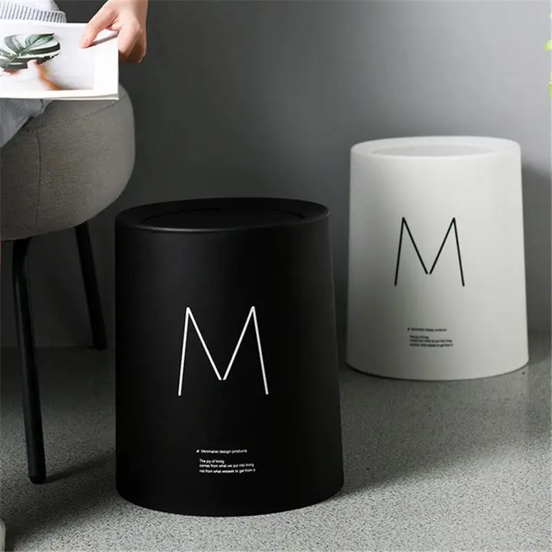 Garbage Bin Dust Bin Plastic Storage Bucket Home Office Kitchen Bathroom Waste Bin Plastic Round Trash Can With Swing Lid