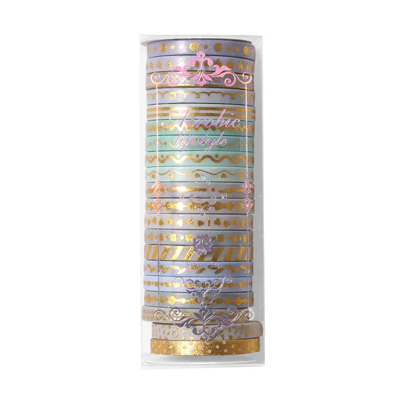 20pcs/set Bronzing Washi Tape Foil Gold Skinny Decorative Masking Washi Tape 5mm Wide DIY Masking Tape