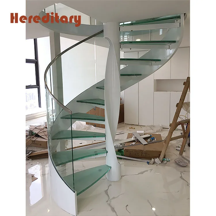 Prefabricated residential steel spiral stairs with thick wood stair treads