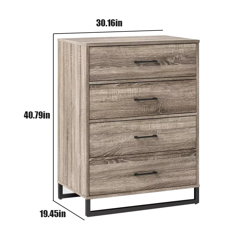 OEM&ODM modern rattan dresser wood and metal frame chest of 4 drawer dresser with spacious storage for bedroom4 drawer dresser