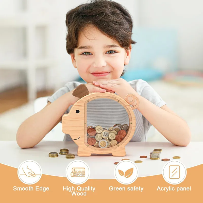 Piggy Bank Wooden Money Box for Children Personalised Money Box Removable Coin Bank