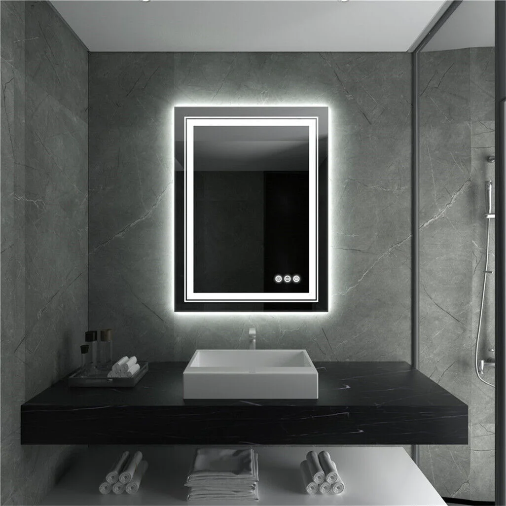 Dual Lights Crystal Clear LED Bathroom Mirror Flicking-Free Defog Waterproof Makeup Mirror