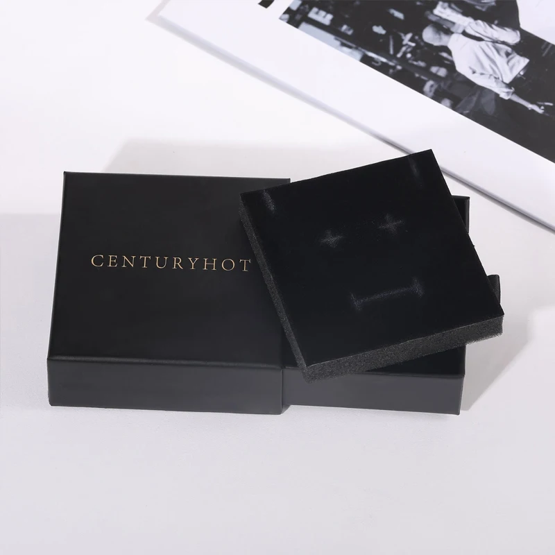black Paper custom jewelry box personalized logo chic small packaging box bulk drawer cardboard box