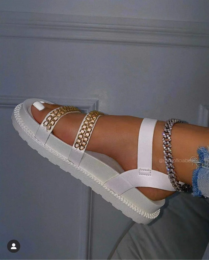 
Popular Femme Sandale Rope Flat Chain Ankle Strappy Female Footwear Cozy Orange Platform Slide Thick Outdoor Sandals 