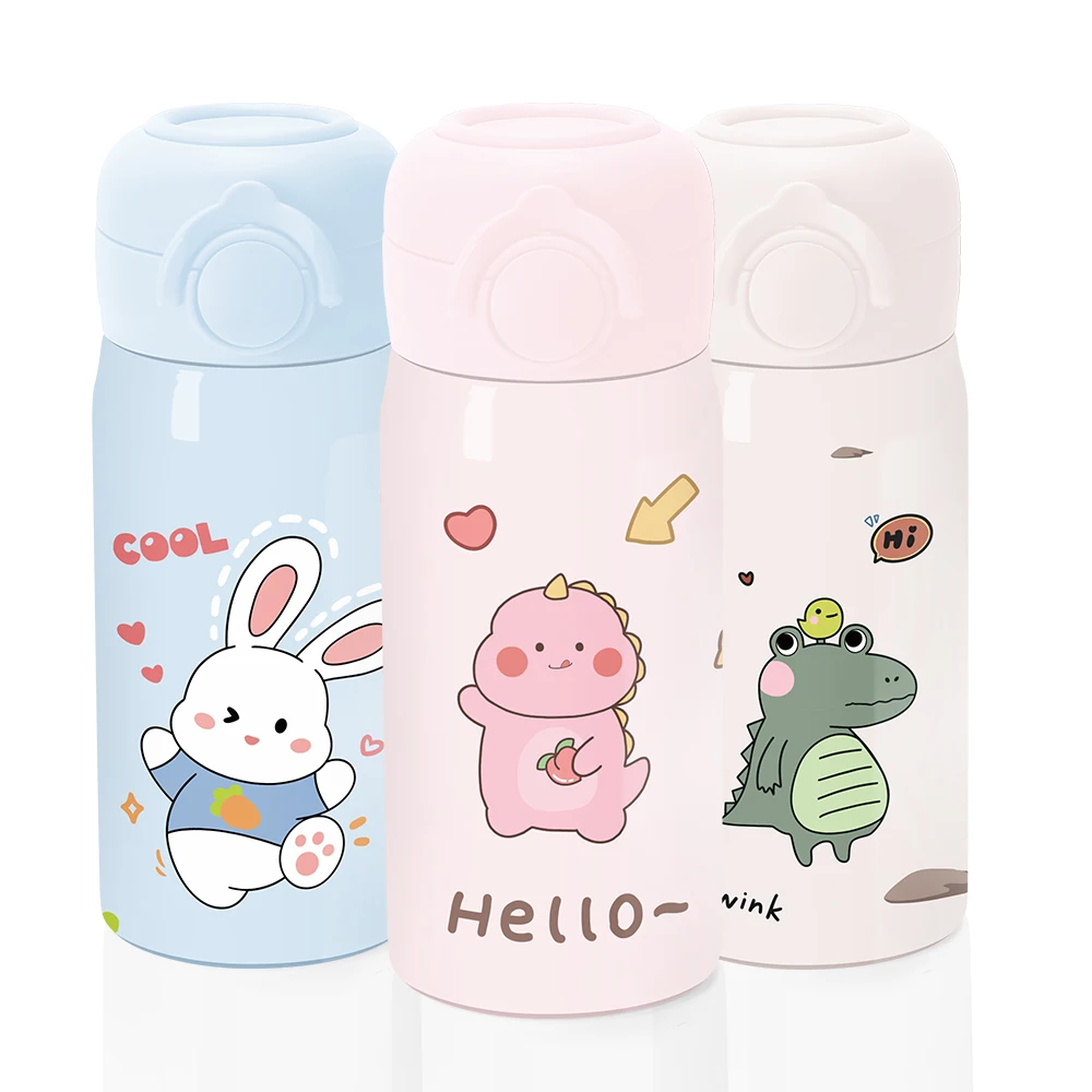 Cute Cartoon Kids 350ml 12oz Stainless Steel Thermos Cup Students DIY Water Bottles