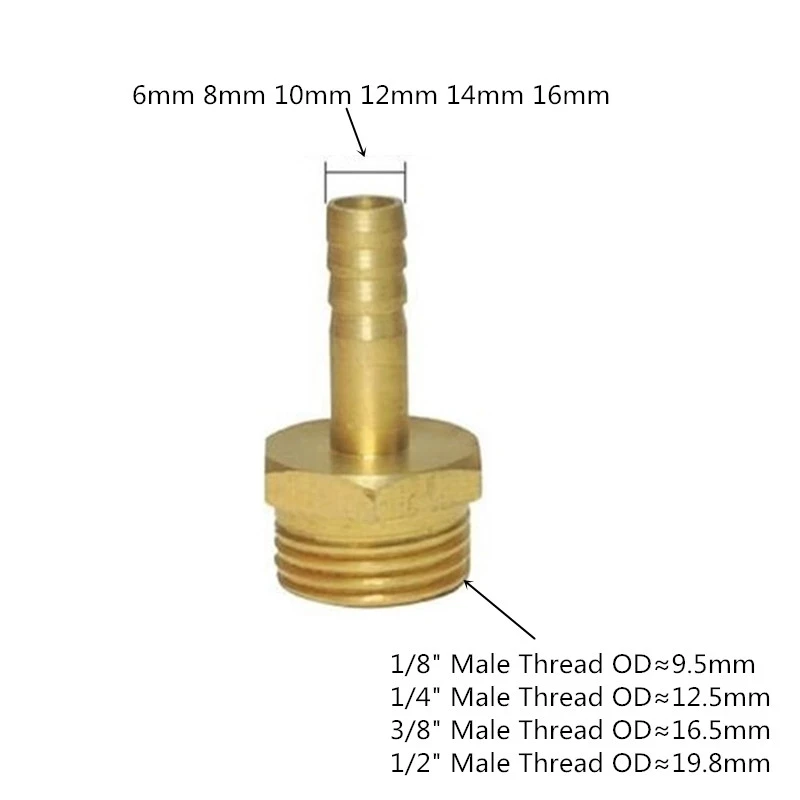 6 8 10 12 14mm Hose Barb Connector Hose Water Pipe Fittings Tail Thread Brass Hexagon Male Casting 3 Years 3/8 Barb 1/2 Female