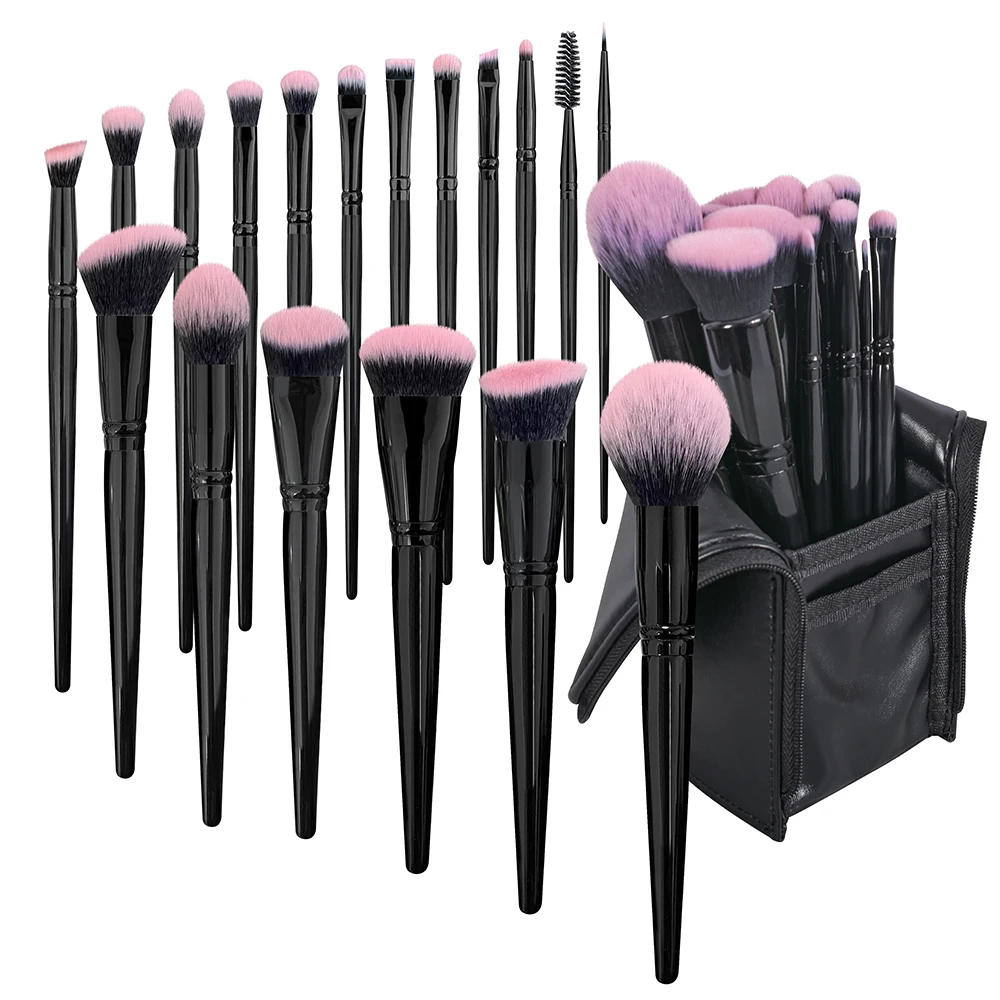 BUEART 18pcs Vegan hair Purple pink Rose makeup brush Set custom logo with private label with box and brush holder package
