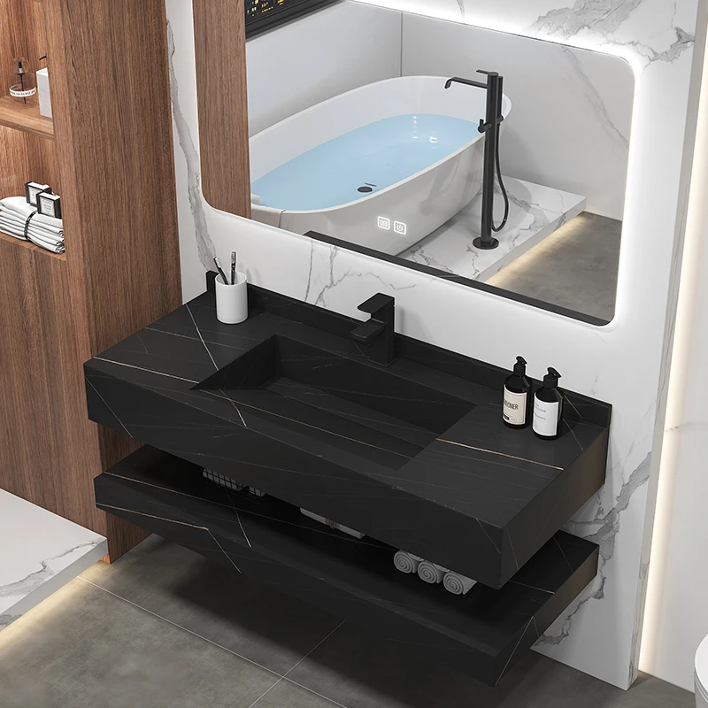 Double-Layer Bathroom Furniture Wall Hung Hand Wash Basin Artificial Stone Bathroom Vanity Sink Marble Cabinet Basin