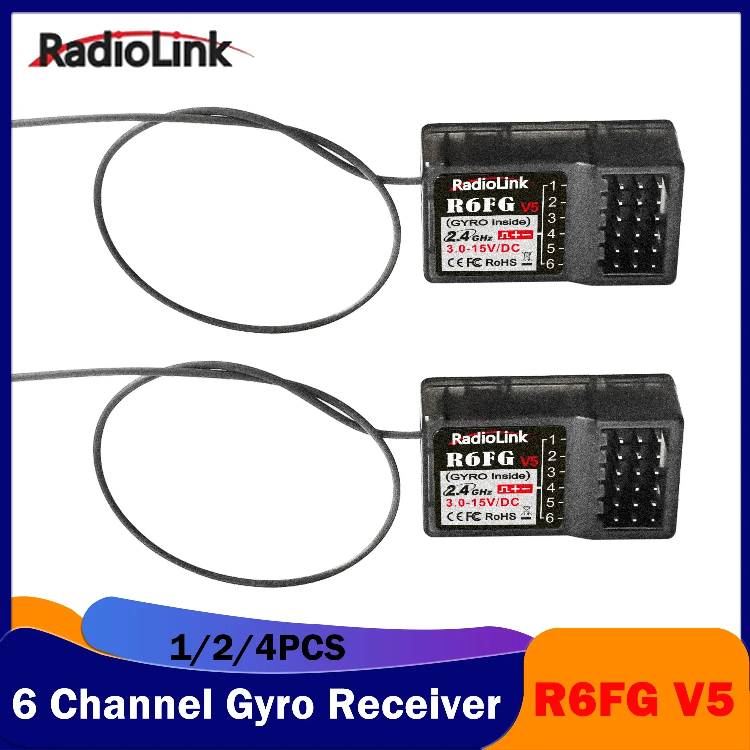 RadioLink R6FG V5 6 Channel Gyro Receiver for RC Remote Controller Car Boat Model RC8X/RC6GS/RC4GS/T8FB/T8S Transmitter
