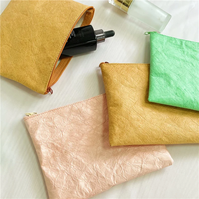 CH Custom Logo Wholesale Dupont Paper Zipper Bag Washed Kraft Paper Makeup Travel Tyvek Cosmetic Bag