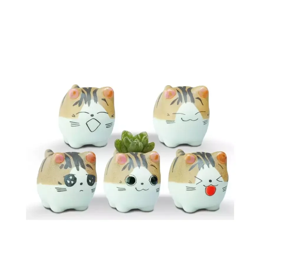 Design Glazed Pottery Dog Cat Panda Cute Customized Ceramic Flowerpots For Succulents