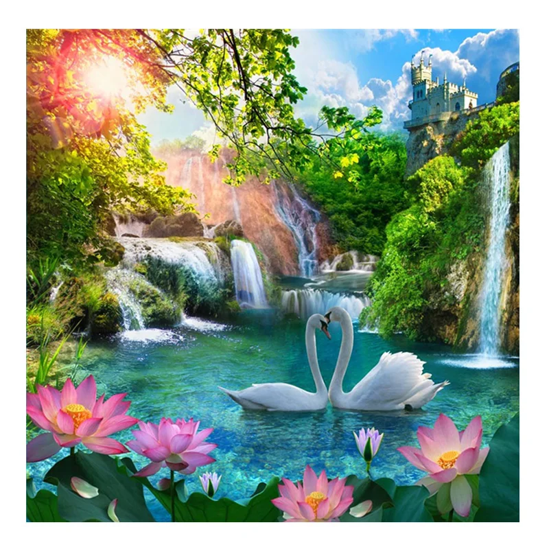 DIY Diamond Painting Waterfall Mosaic Landscape 5D Diamond Embroidery Swan Tree Wall Art Rhinestones Pictures Room Decoration