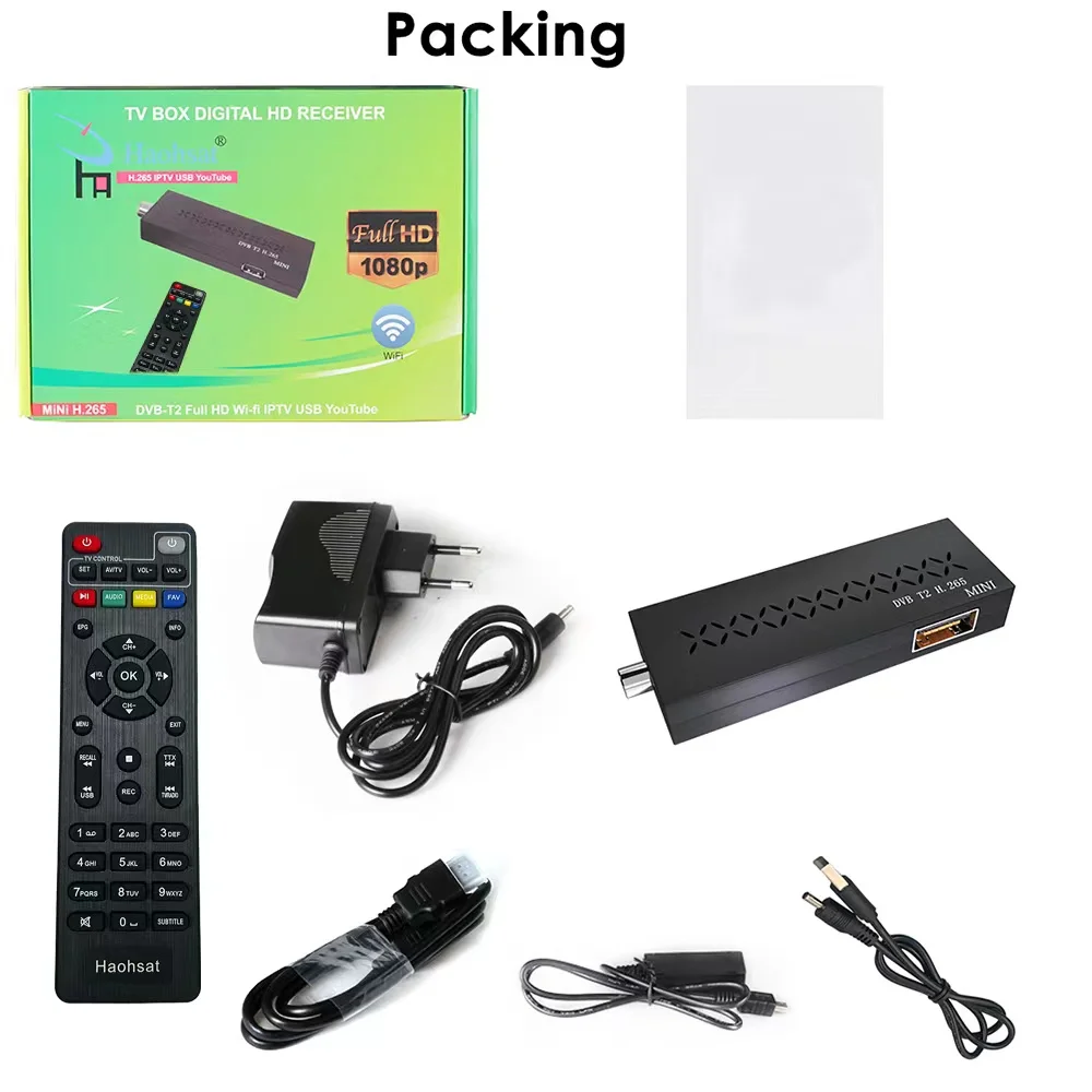 Wholesale Haohsat DVB T2 Mini Fire Italy Poland Spain Europe WIFI Digital Decoder Hevc 10Bit H.265 Alibaba Fire TV Stick TV 4k