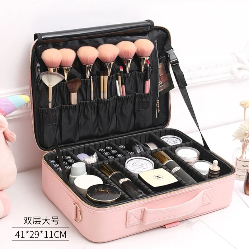 Amazon Hot Sell Leather Artist Cosmetic Organizing Bag Travel Makeup Bag Packaging Bags For Makeup Brush Set