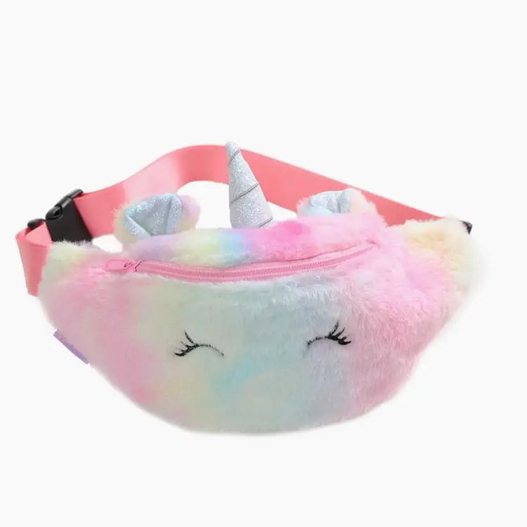 Unicorn Cartoon Plush Shoulder Bag Little Girl Cute Big Eyes Waist Coin Purse Children Messenger Accessories Kids Waist Bag