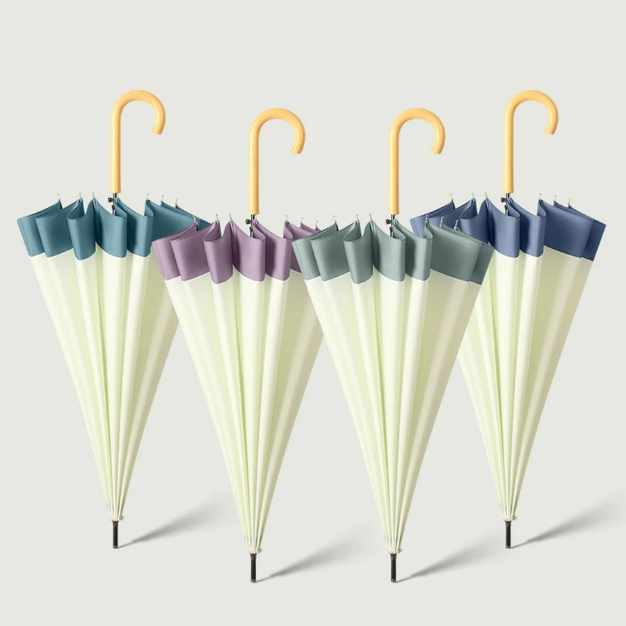 Korean Style Fresh Straight Umbrella Black Coating Umbrella Splicing Long Handle UV Umbrella