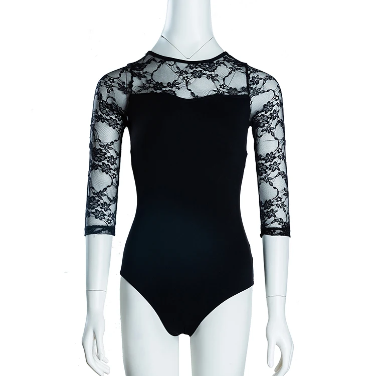 New design dancewear leotards long sleeve lace Back cross strap Training Leotard for women