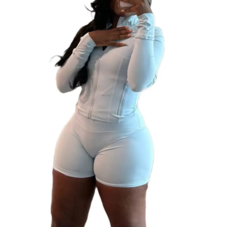 Женский спортивный костюм с длинными рукавами куртка на молнии и шорты комплект из двух предметов женская одежда летний 2024 ropa de mujer