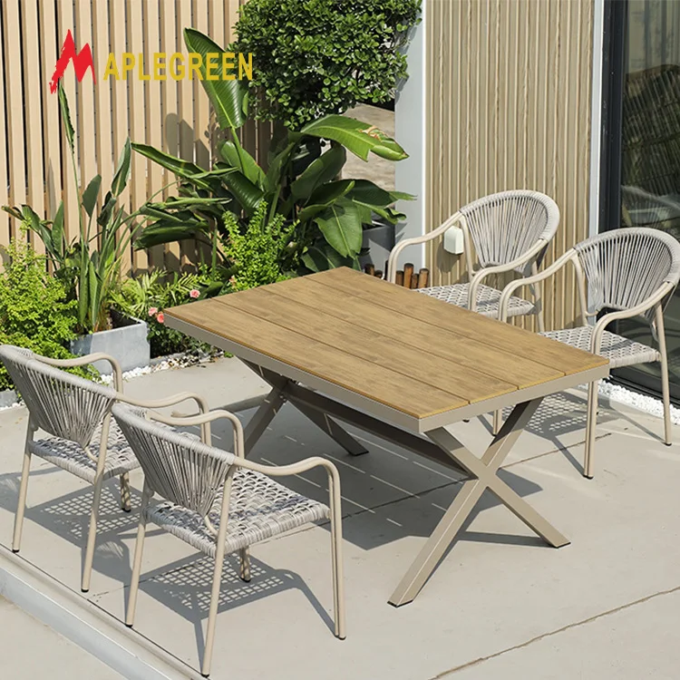 Modern Outdoor Cafe Table and Chair Set Garden Hotel Villa Restaurant Balcony Rattan Chair Metal Outdoor Table