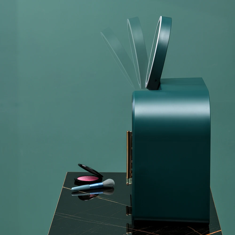 
Cosmetic Display Case With Rotatable Mirror And Fan And LED Light Cosmetics storage display rack with drawer 