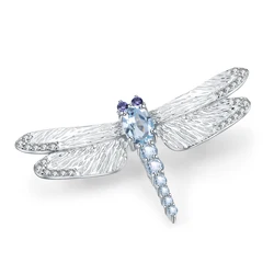 Elegant Luxury Party Jewelry Nano Sapphire Blue Sky Blue Topaz 925 Silver Animal Dragonfly Brooches For Women
