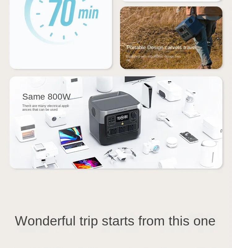Портативная электростанция EU Lifepo4 River 2 Pro 768Wh 800 Вт с 3 выходами переменного тока солнечный генератор