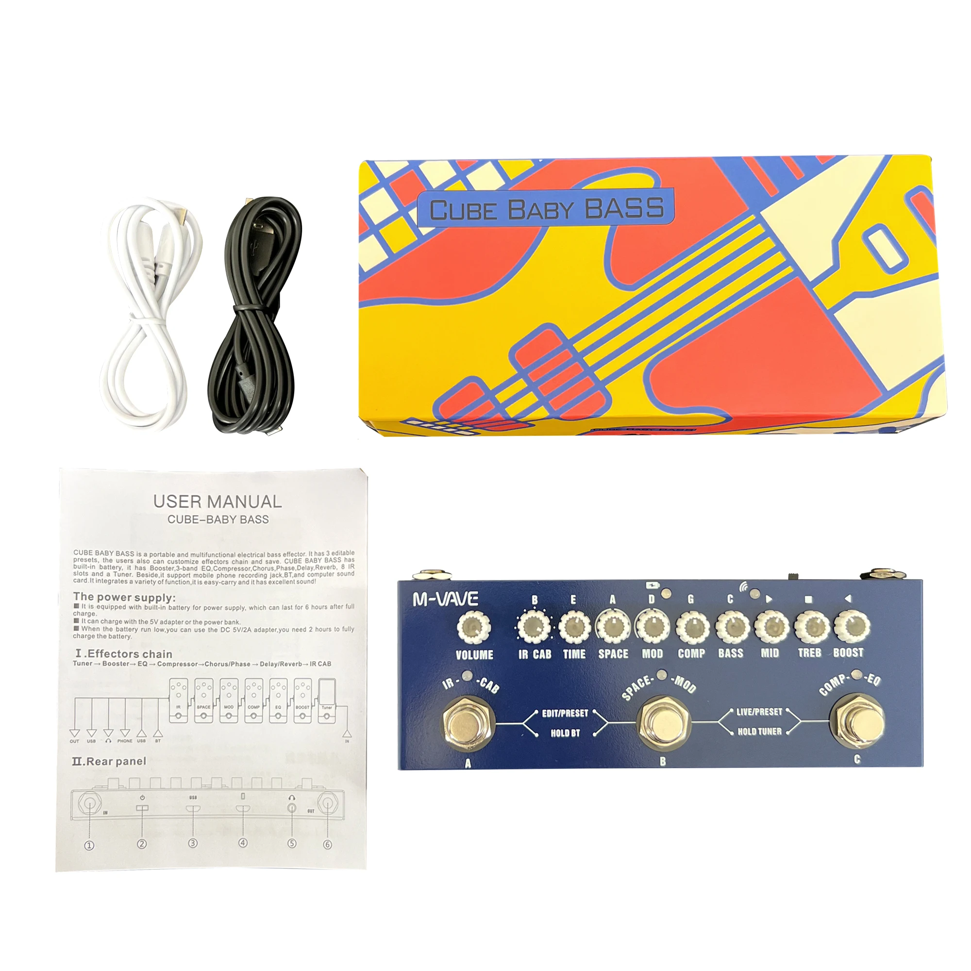 CUBE BABY Rechargeable Guitar Multi-Effects Pedal Recording Phaser Compressor Pedal for Electric Bass