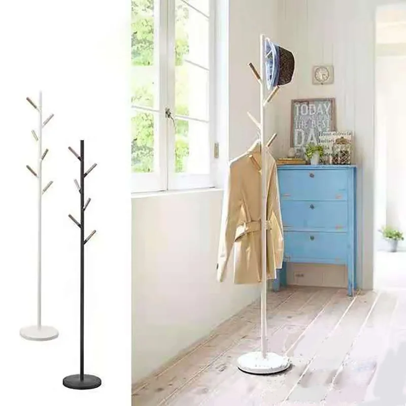 Single Pole Modern Coat Hat Rack Iron Wood Adult Storage Hanging Bag Rack for Living Room Bedroom Floor Hanging for Clothing Use