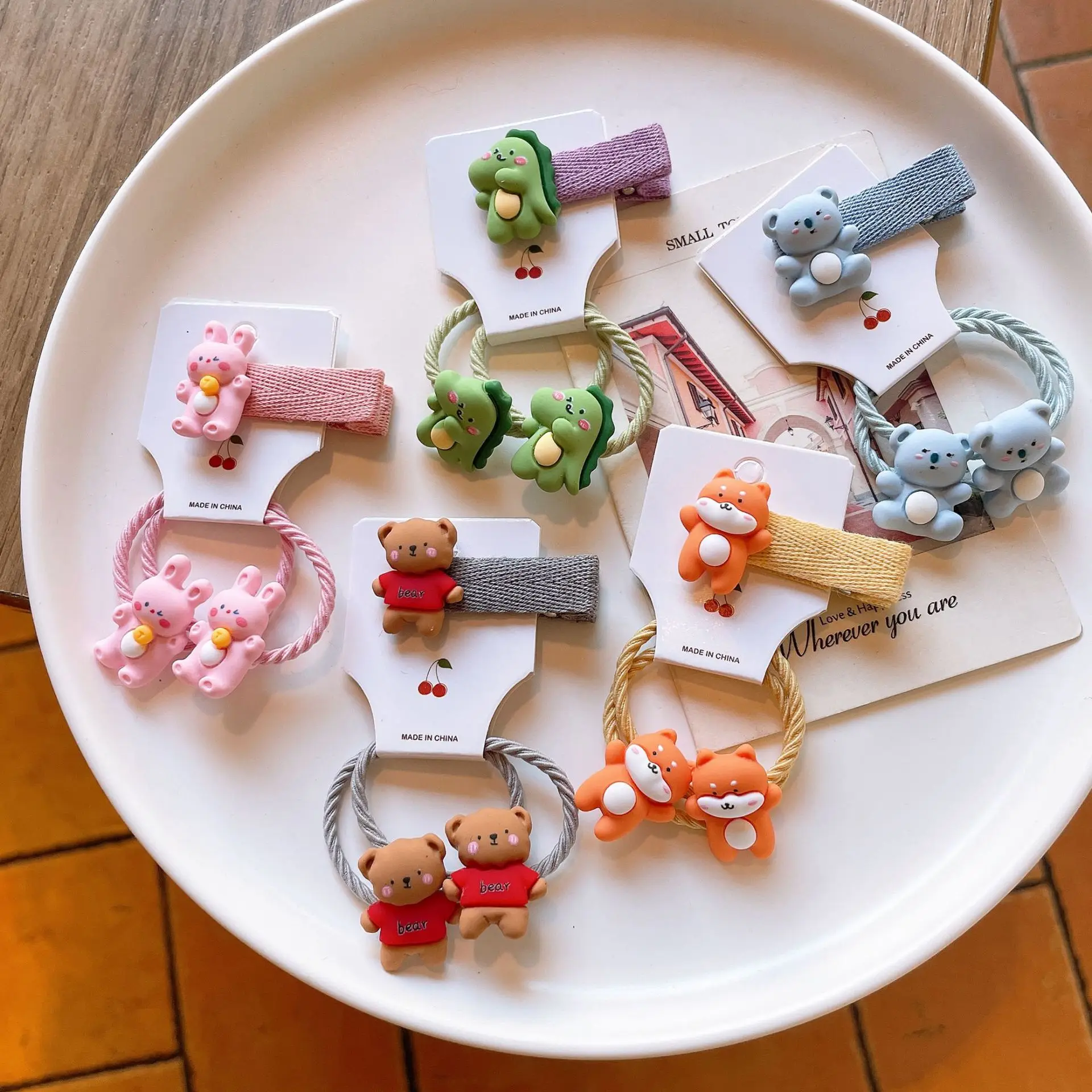 Lovely Cute Cartoon Animal Style Hair Rubber Bands Elastic Ties together with 1 Hairpins Accessories for Toddle Girls