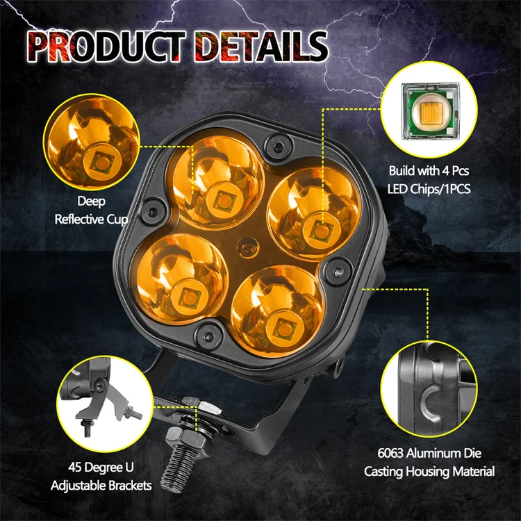 80W Amber Light Pair Spot Beam Aluminum Led Driving Light Pod