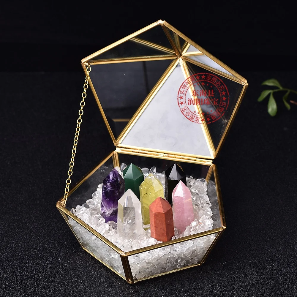
Seven Colors Energy Gemstone Natural Crystal point Wand Gift Box set for Healing  (1600087757330)
