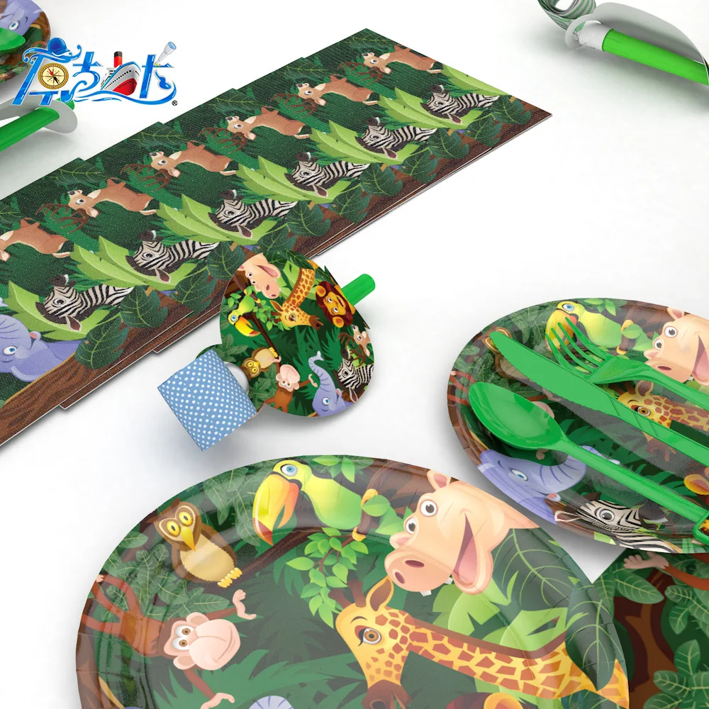 Wholesale Animal World Kids Birthday Party Supplies Decorations Set Tableware Paper Plates Cups