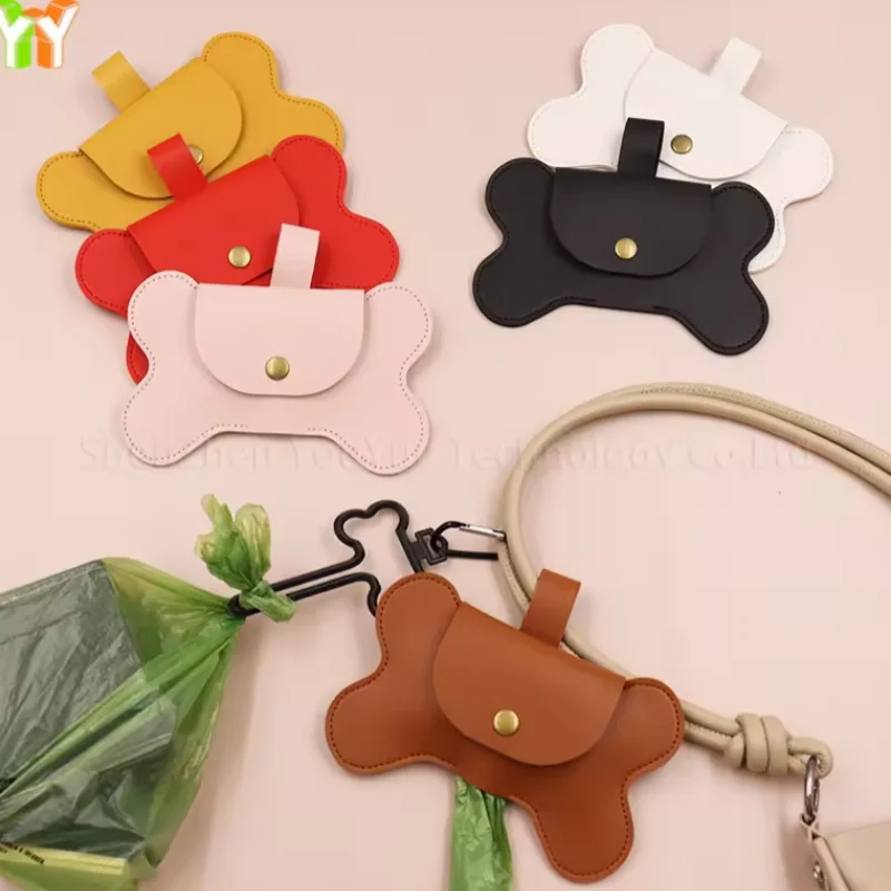 Leather Dog Poop Bag Holder Dispenser With 2 Kinds Leash Clip Stocked Poop Bag Carrier