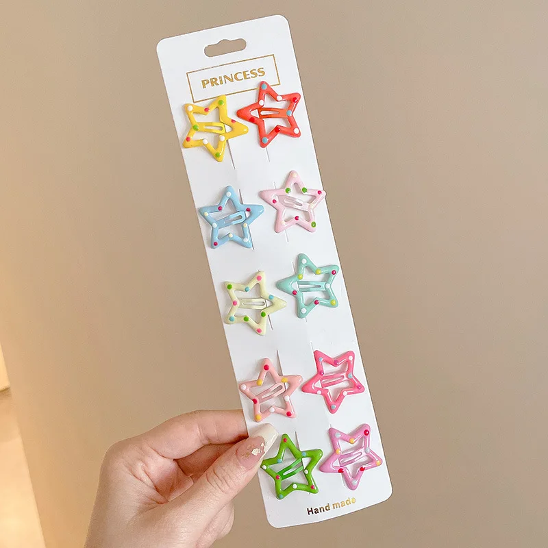 10Pcs/Set Girls Cute Candy Color Star Hairpins Sweet Hair Clips Barrettes Solid BB Clip