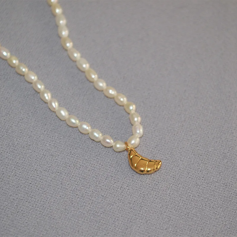 moon and star design round pendant choker real gold plated beaded freshwater pearl necklace jewelry jewellery