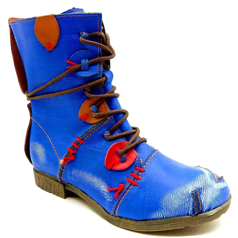 Women Hand Stitching Leather with Cross CircuIation Hook and Loop Breathable Bare Instep Casual Shoes