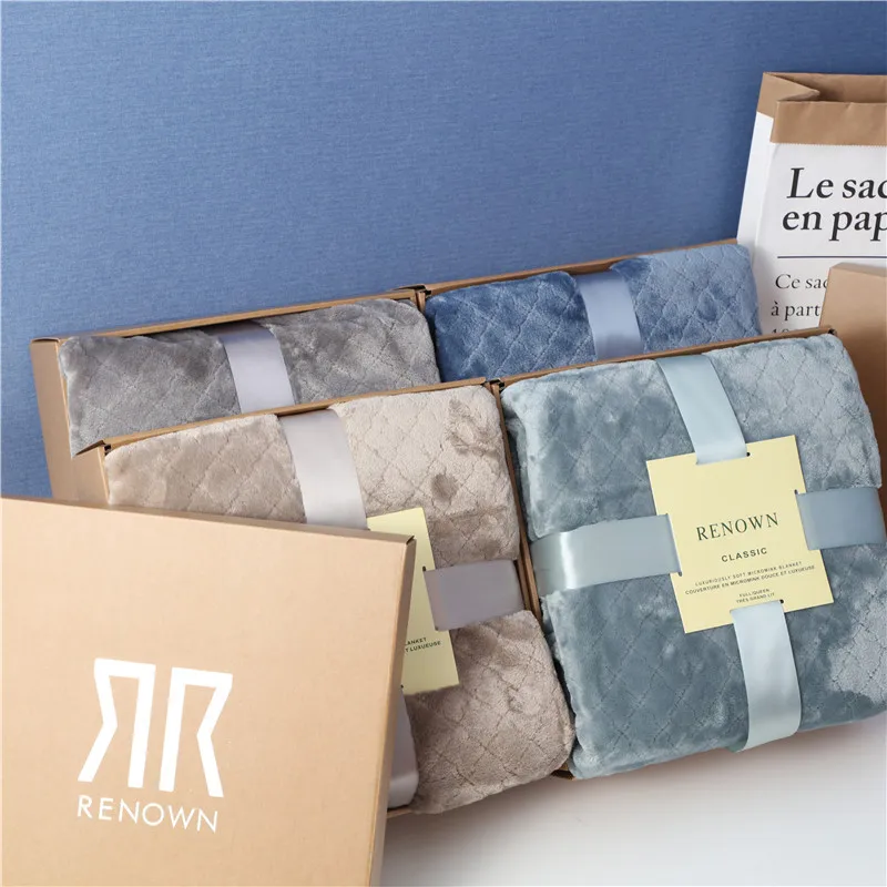 Super Soft Warm Solid Color Queen Size Embossed Plush Fleece Blanket