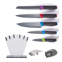 Wholesale US Warehouse Free Shipping Stainless Steel 6 Pcs Kitchen Knives Set With Knife Holder And Sharpener set of knives