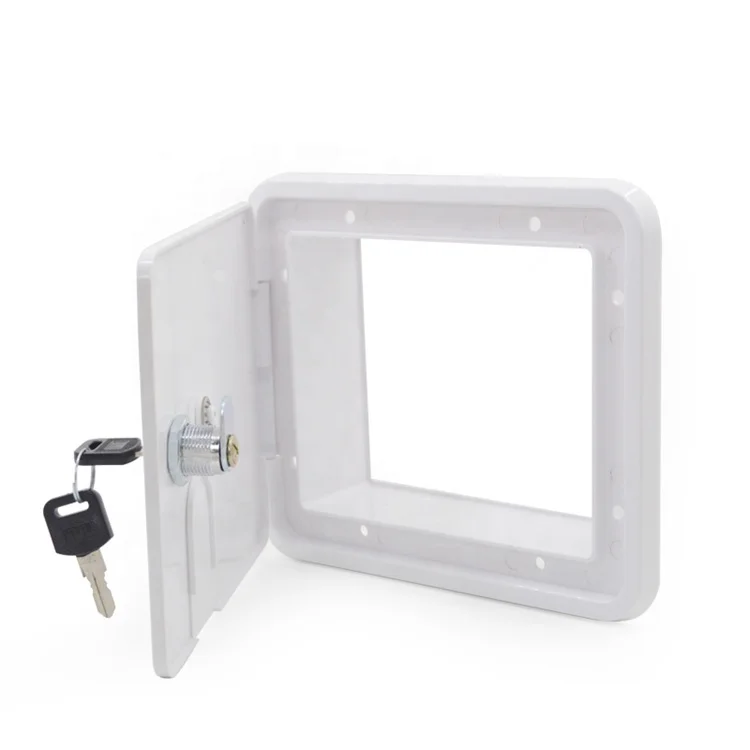 White Square Plastic Profile Electric Cable Hatch Rv Cable Cover With Key Rv Camper Electric Cord Cover