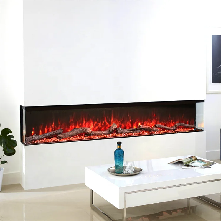 Hot Sales 3 Sided Electric Fireplaces 3D LED Flames Realistic Logs Built In Electric Fires 72inch