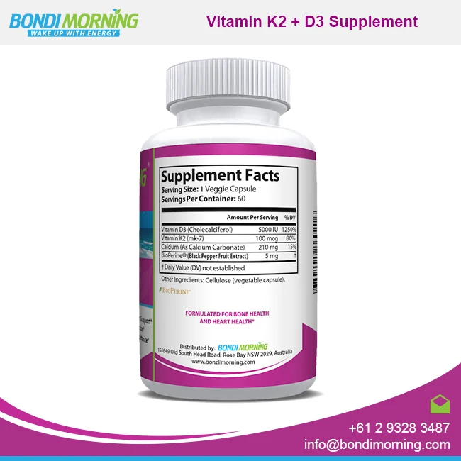 Quality Approved Vitamins K2 + D3 Supplement Capsules at Bulk Price