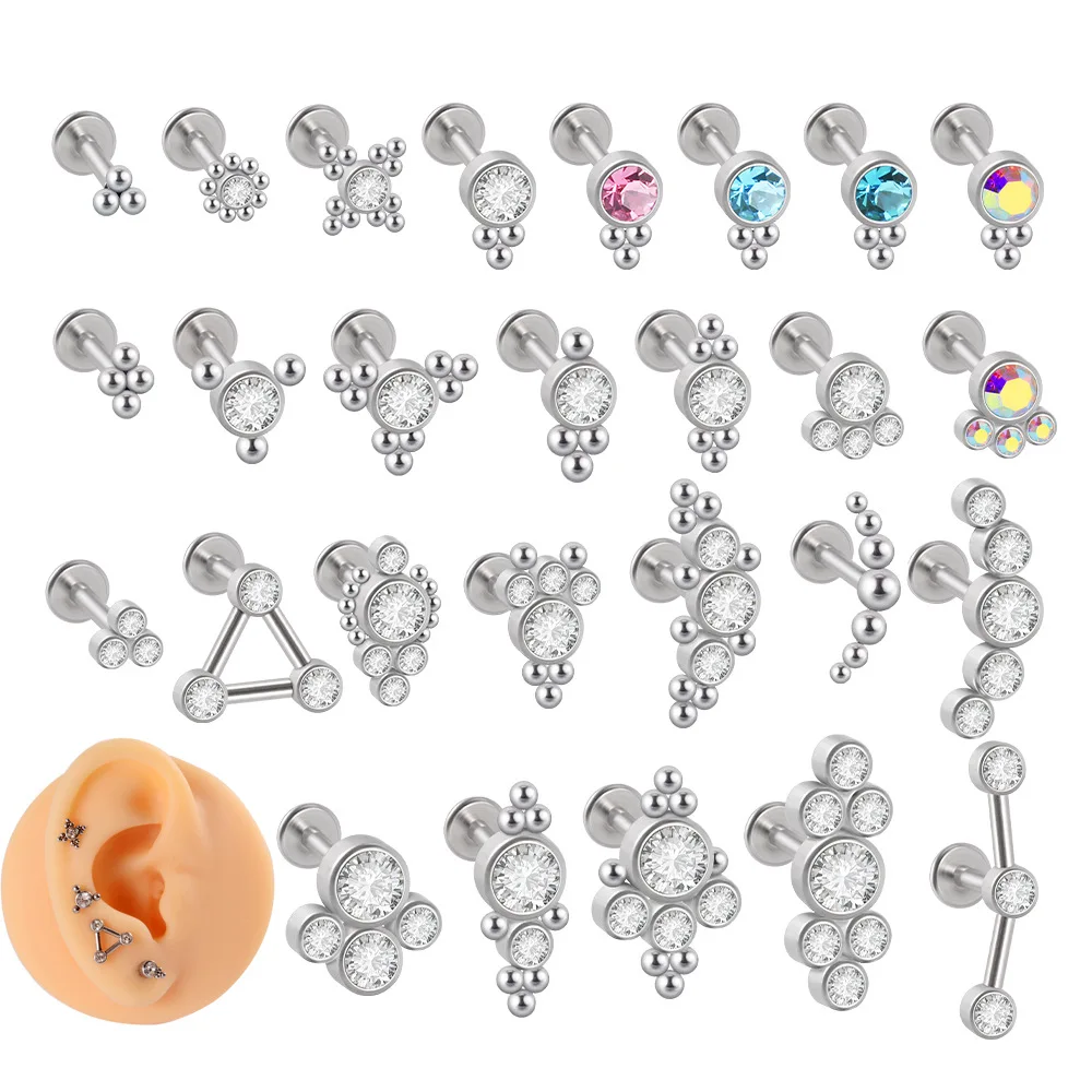 YW 1.2mm Titanium Ear Tragus Helix Cartilage Piercing Surgical Steel Flat Studs Lip Stud Earrings for Women Labret Jewelry